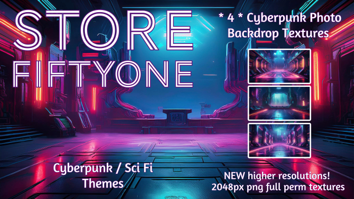 * 4 * Cyberpunk/Sci-Fi Theme Photo Backdrop Textures - 2K resolution - Store FiftyOne - NEW! :)