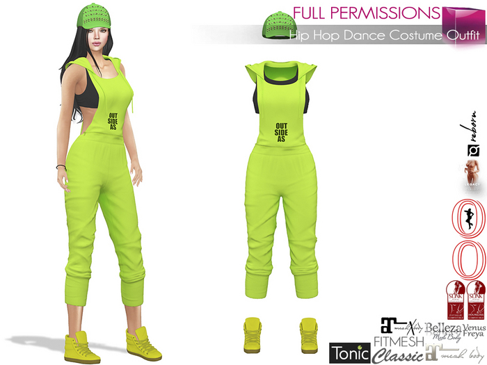 Full Perm 3in1 Female Hiphop Style Overall Outfit for Maitreya 5.3 LaraX Ebody Reborn Legacy Belleza Slink Tonic Classic