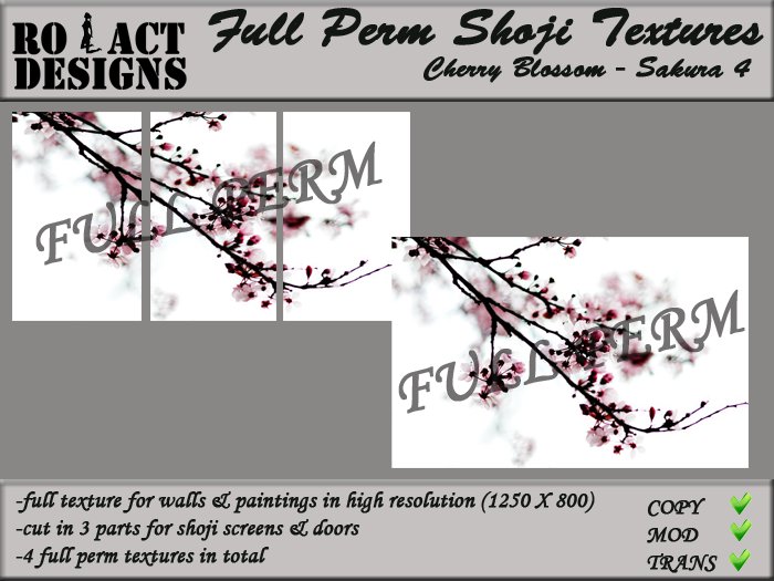 ..::RO!ACT::..DESIGNS Full Perm Asian Shoji Textures - Cherry Blossom / Sakura 4