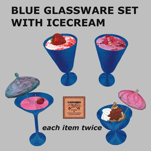 Blue glassware set with icecream