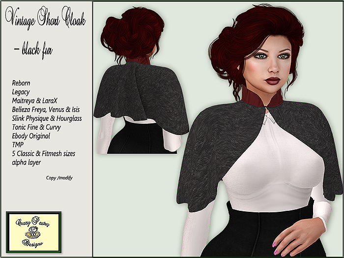 Crazy Pastry Designs Vintage Short Cloak - black fur