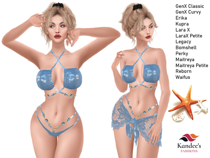 Latex Light Blue Bikini with Gems & Sarong