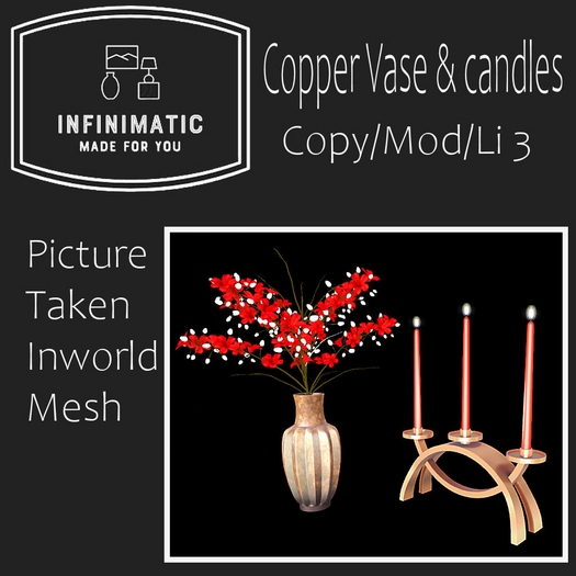 Copper vase & candles bagged