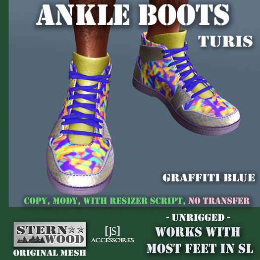 {JS} Ankle Boots 'Turis' -  Graffiti Blue
