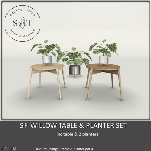 SF WILLOW TABLE & PLANTER SET BOXED