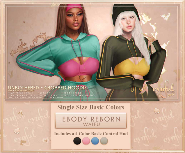 Cynful Unbothered - Cropped Hoodie -  eBody Reborn Waifu  (Single Size Basic Colors)
