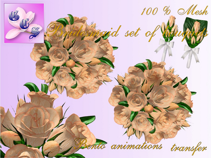 Bridesmaid set of bouquet of rose_apricot_011_RB9