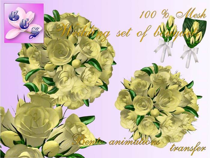 Wedding set of bouquets of roses_yellow_011_RB11