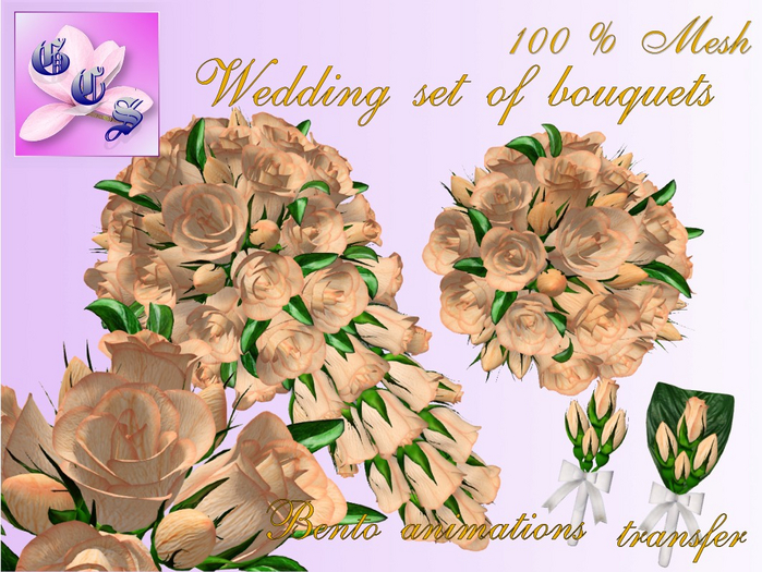 Wedding bouquet set of roses, overhangings_apricot_011_RB9