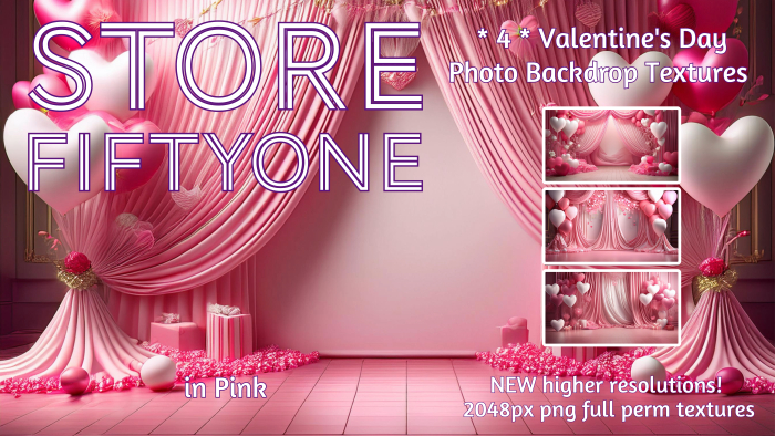 FOUR Curtain Backdrops - Valentine's Day - PINK - 2K Resolution! - Store FiftyOne