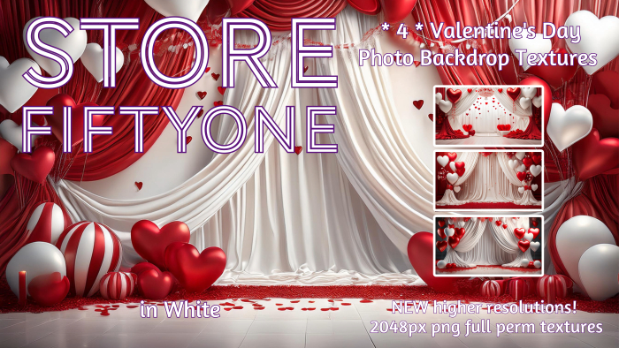 FOUR Curtain Backdrops - Valentine's Day - WHITE - 2K Resolution! - Store FiftyOne