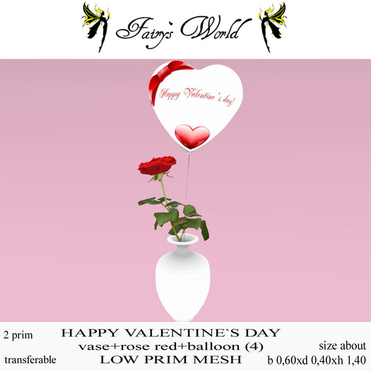 *Fairy`s World* HAPPY VALENTINE`S DAY vase+rose+balloon 4 MESH