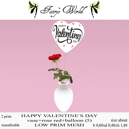 *Fairy`s World* HAPPY VALENTINE`S DAY vase+rose+balloon 5 MESH