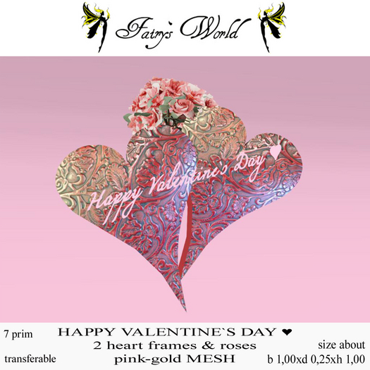 *Fairy`s World* HAPPY VALENTINE`S DAY 2 hearts&roses peach MESH