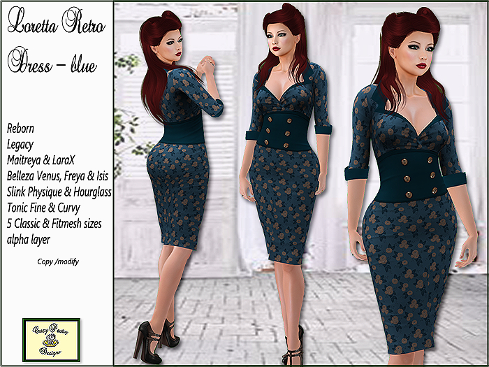 Crazy Pastry Designs Loretta Retro Dress (single) - blue