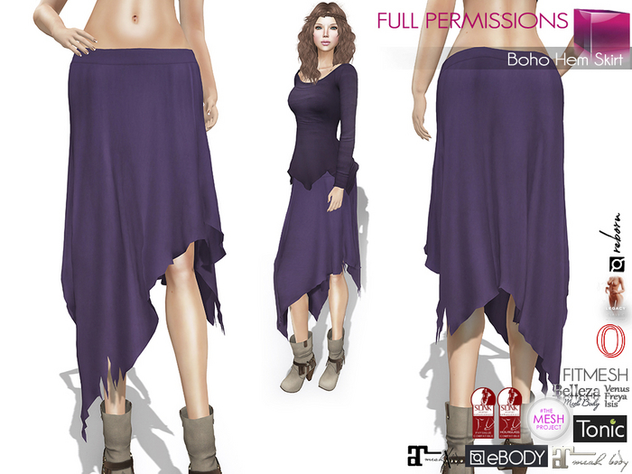 Full Perm Female Torn Hem Asymmteric Boho Willow Skirt For Maitreya 5.3 LaraX Ebody Reborn Legacy Belleza Slink Tonic