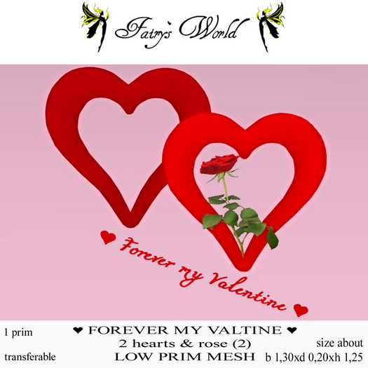 *Fairy`s World* FOREVER MY VALENTINE 2 HEARTS RED&ROSE MESH