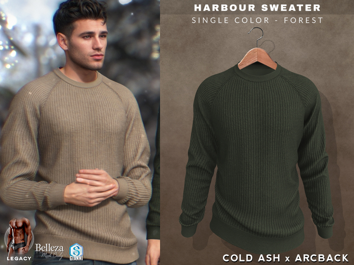 COLD ASH x ARCBACK. Mens HARBOUR Crew Sweater (Forest)