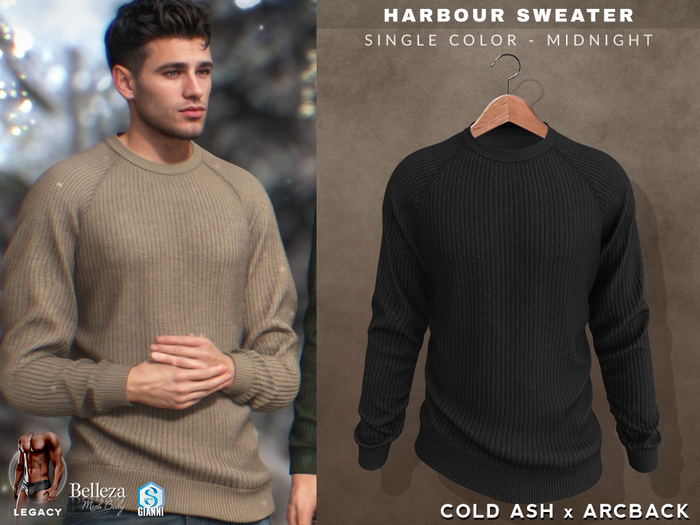 COLD ASH x ARCBACK. Mens HARBOUR Crew Sweater (Midnight)