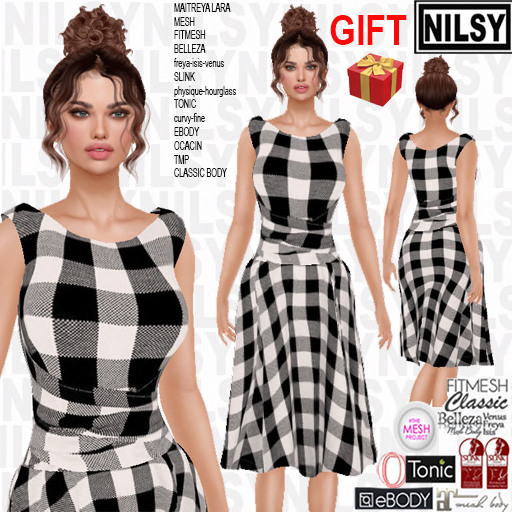 GIFT,BLACK AND WHITE CHECK DRESS