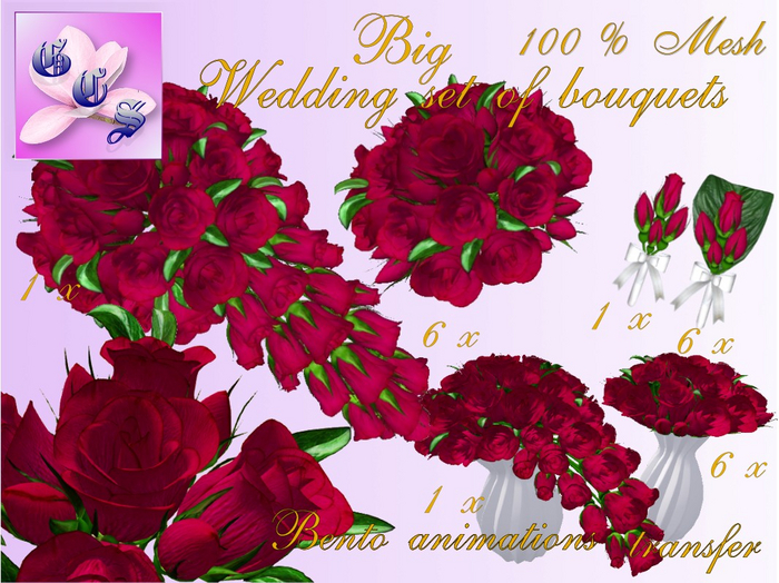 Big Wedding bouquet set of roses,overhangings_red_011_RB3