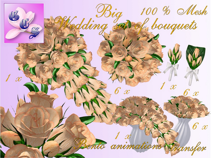 Big Wedding bouquet set of roses,overhangings_apricot_011_RB9