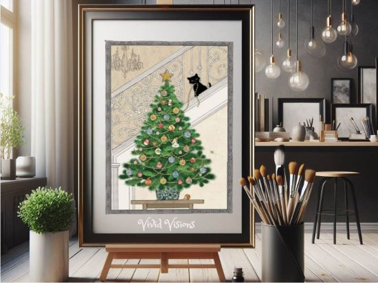 Demo Festive Christmas Tree with Curious Cat
