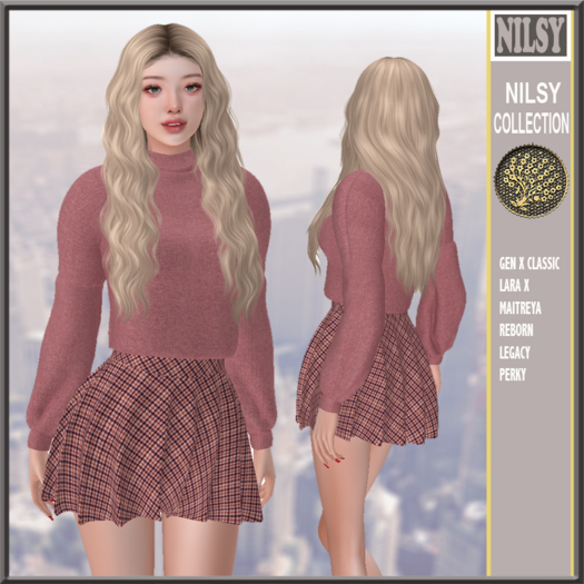 PINK SOFT SWEATER&WOOL SKIRT