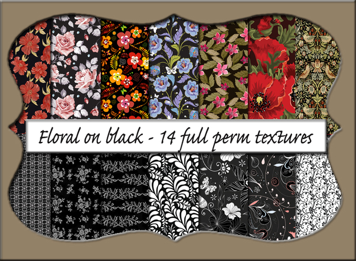 Florals on black - 14 full perm textures