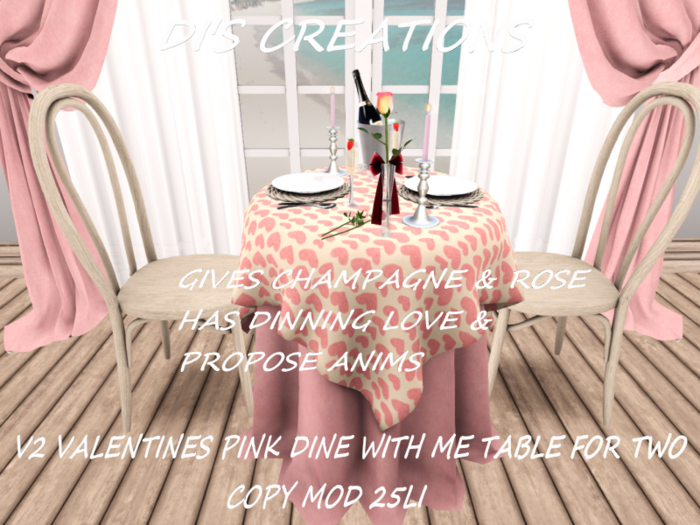 V2 VALENTINES PINK DINE WITH ME TABLE FOR TWO
