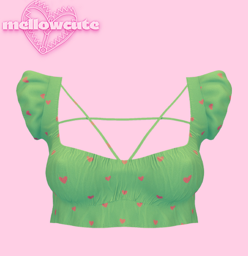 mellowcute-aurora top-green hearts