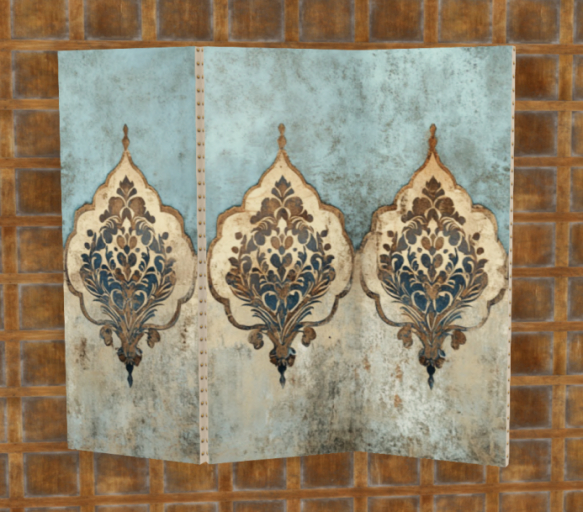  Painted  Antique Three Panel Dressing Screen