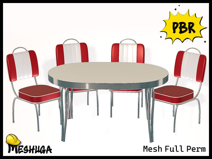 Meshuga PBR Retro Diner Table & Chairs  FULL PERM MESH 