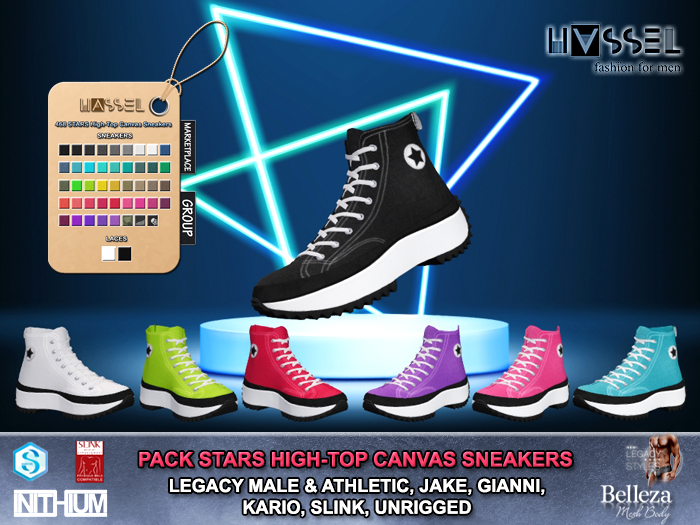 (HASSEL) PACK STARS HIGH-TOP CANVAS SNEAKERS LEGACY MALE, LEGACY ATHLETIC, KARIO, JAKE, GIANNI, SLINK 468