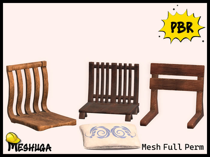 Meshuga PBR Japanese Zaisu Chairs Pack 1 FULL PERM MESH (add)