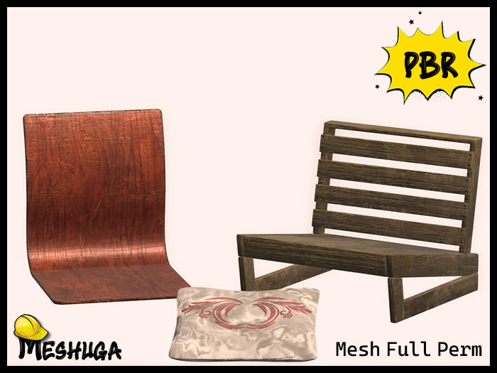 Meshuga PBR Japanese Zaisu Chairs Pack 2 FULL PERM MESH (add)
