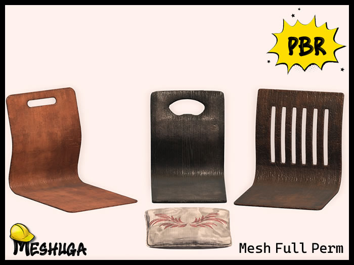 Meshuga PBR Japanese Zaisu Chairs Pack 3 FULL PERM MESH (add)