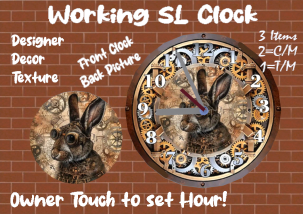 STEAMPUNK RABBIT GEARS SL REAL WORKING CLOCK, Analog, 3 items: 2=C/M; 1=T/M, GIFT one; Touch Easy Hour Set SL/Your Time
