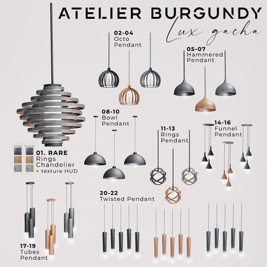 Atelier Burgundy . Lux . 12 Rings Pendant Copper