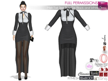 MI962350 Tail Skirt Bow Tie Black and White Dress