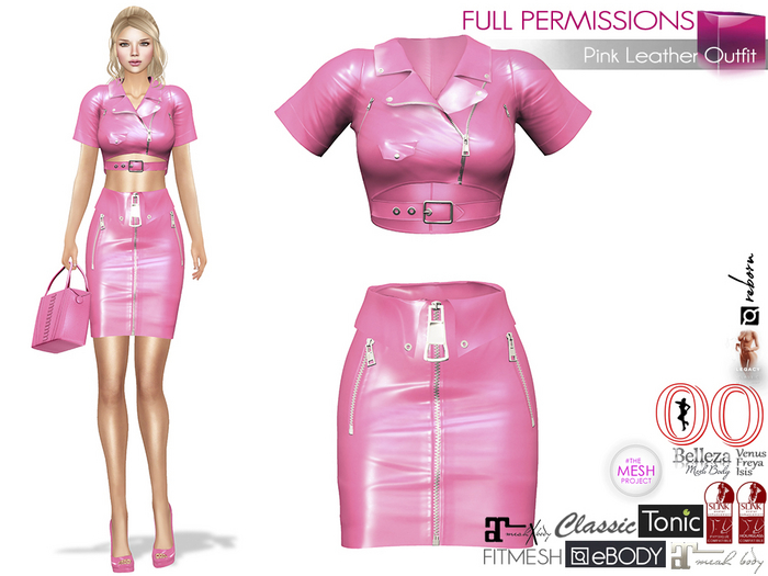 2in1 Pink Crop Leather Jacket Skirt Outfit Slink Maitreya 5.3 LaraX Voluptuous Belleza Ocacin Tonic Ebody Reborn Legacy