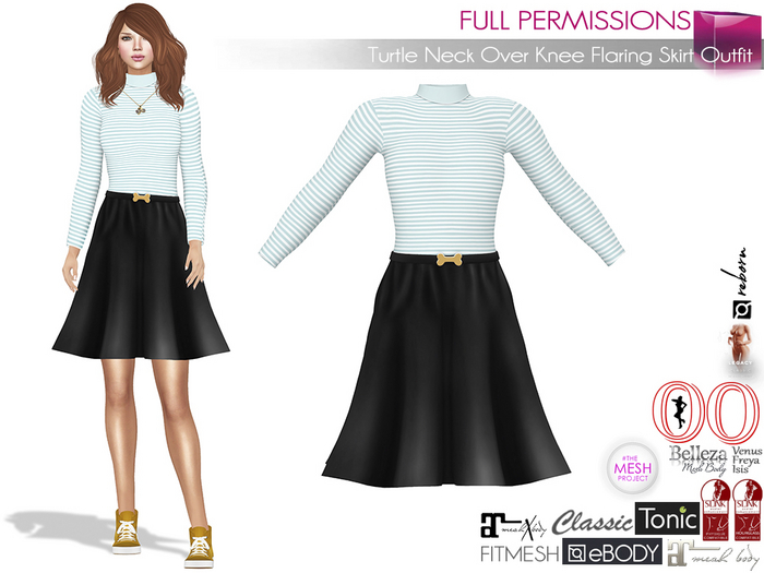 2in1 Full Perm Female Striped Turtleneck and Black Flared Skirt Outfit Maitreya 5.3 LaraX Ebody Reborn Legacy Belleza