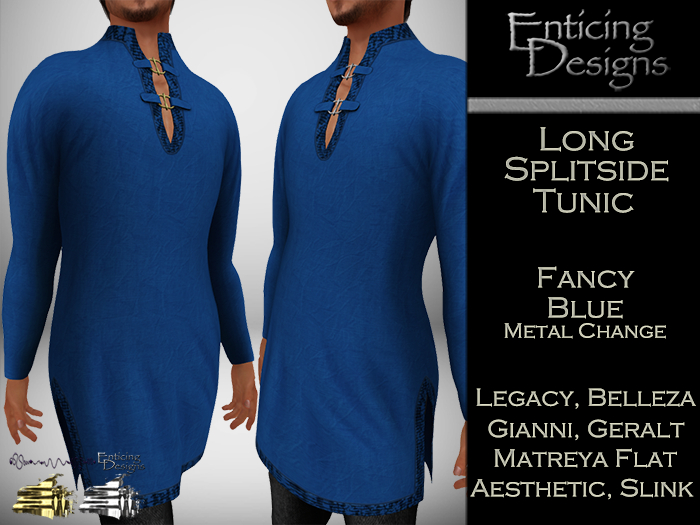 *ED Long Split Side Tunic - Fancy Blue