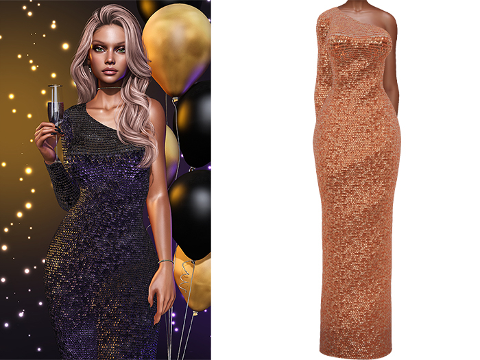 Gemma Gown [Sequin Orange] - Maitreya LaraX • PetiteX • eBody Reborn Long Dresses