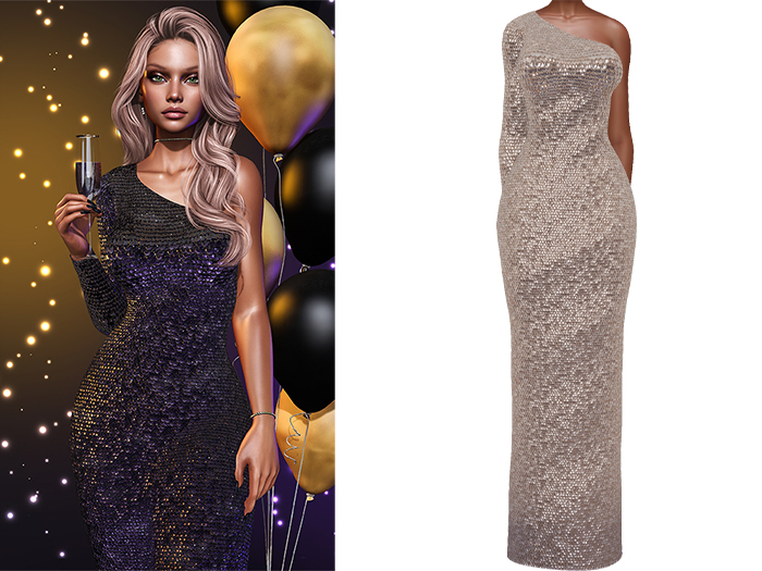 Gemma Gown [Sequin Sand] - Maitreya LaraX • PetiteX • eBody Reborn Long Dresses