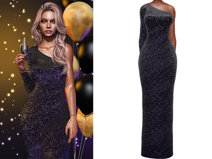 Gemma Gown [Sequin Eggplant Purple] - Maitreya LaraX • PetiteX • eBody Reborn Long Dresses