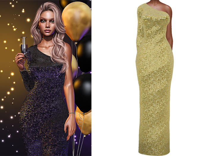 Gemma Gown [Sequin Lemon Yellow] - Maitreya LaraX • PetiteX • eBody Reborn Long Dresses