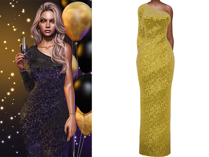 Gemma Gown [Sequin Honey Yellow] - Maitreya LaraX • PetiteX • eBody Reborn Long Dresses