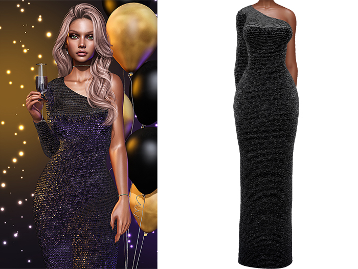 Gemma Gown [Sequin Black] - Maitreya LaraX • PetiteX • eBody Reborn Long Dresses