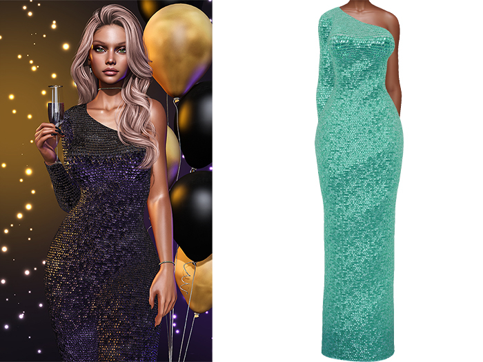 Gemma Gown [Sequin Seafoam Green] - Maitreya LaraX • PetiteX • eBody Reborn Long Dresses